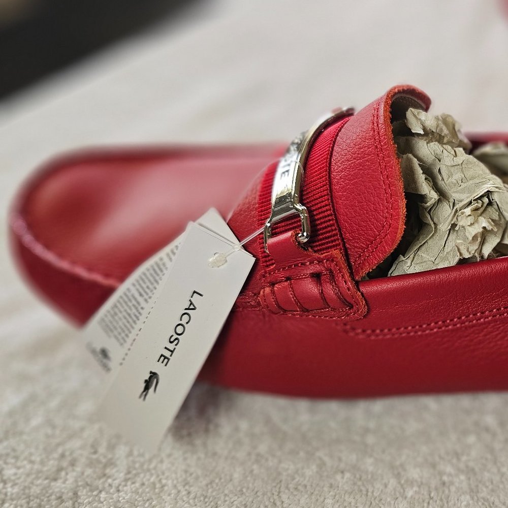 NEW Lacoste Men's Ansted Driving Style Loafer Size RED w/Silver Buckle US 11.5